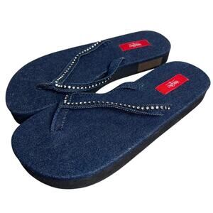 Mossimo Size 8 Denim Platform Sandals Rhinestone Blue